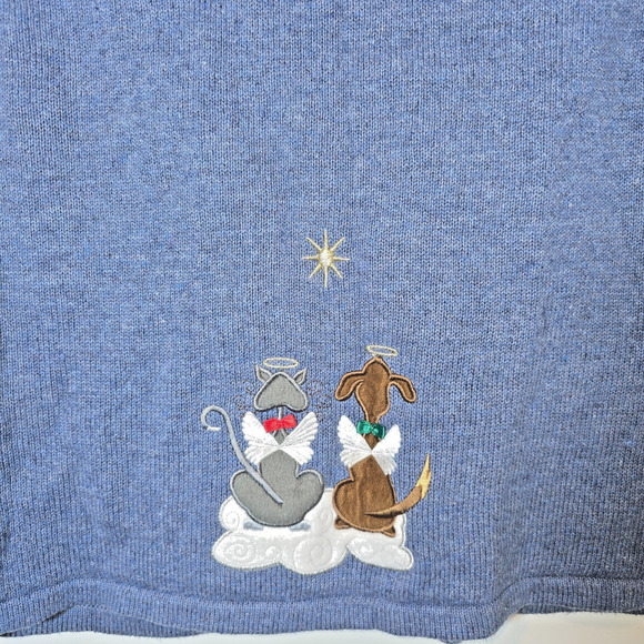 Vintage Christmas Granny Embroidered Angels Sweater Vest Cat Dog Waistcoat Sz M - Picture 6 of 7